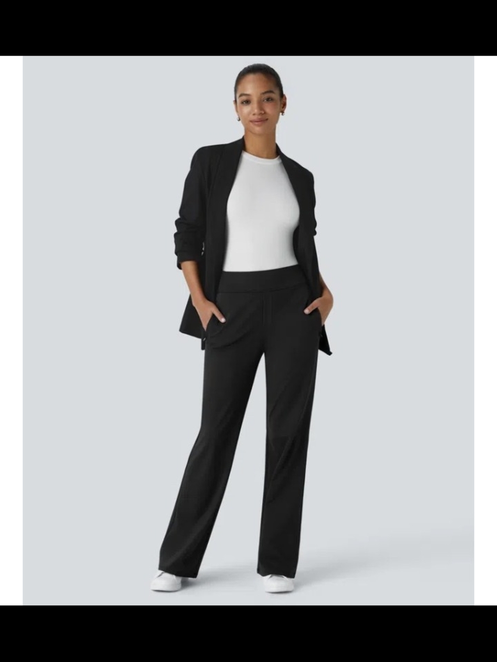Halara Flex DayStrecth MidRise Women’s Black Wide-Flare Leg Pull-On Pants Tall - Picture 4 of 5